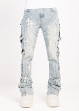 Aqua Blue Cross Buckle Denim