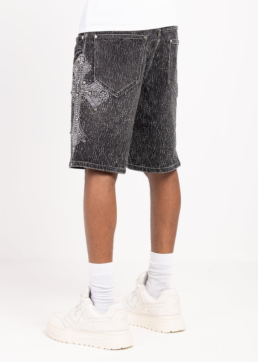 Vintage Black Distressed Denim Shorts