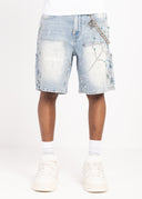 Aqua Blue Spider Denim Shorts