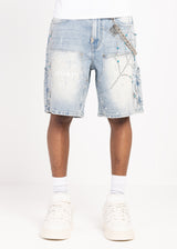 Aqua Blue Spider Denim Shorts