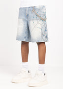 Aqua Blue Spider Denim Shorts