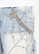 Aqua Blue Spider Denim Shorts