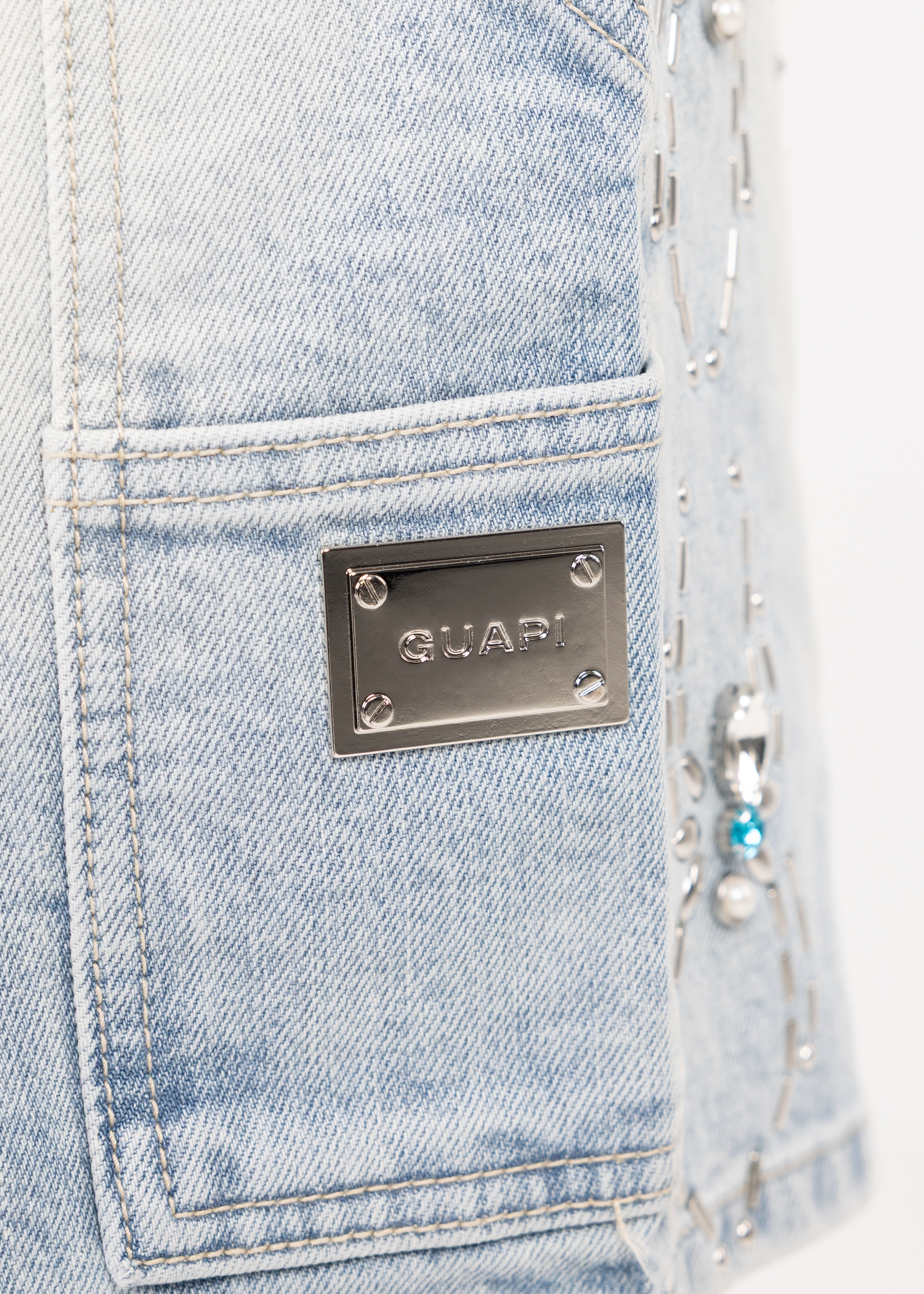 Aqua Blue Spider Denim Shorts – GUAPI CLOTHING FZ-LLC