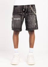 Obsidian Black Spider Denim Shorts