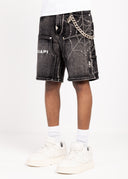 Obsidian Black Spider Denim Shorts