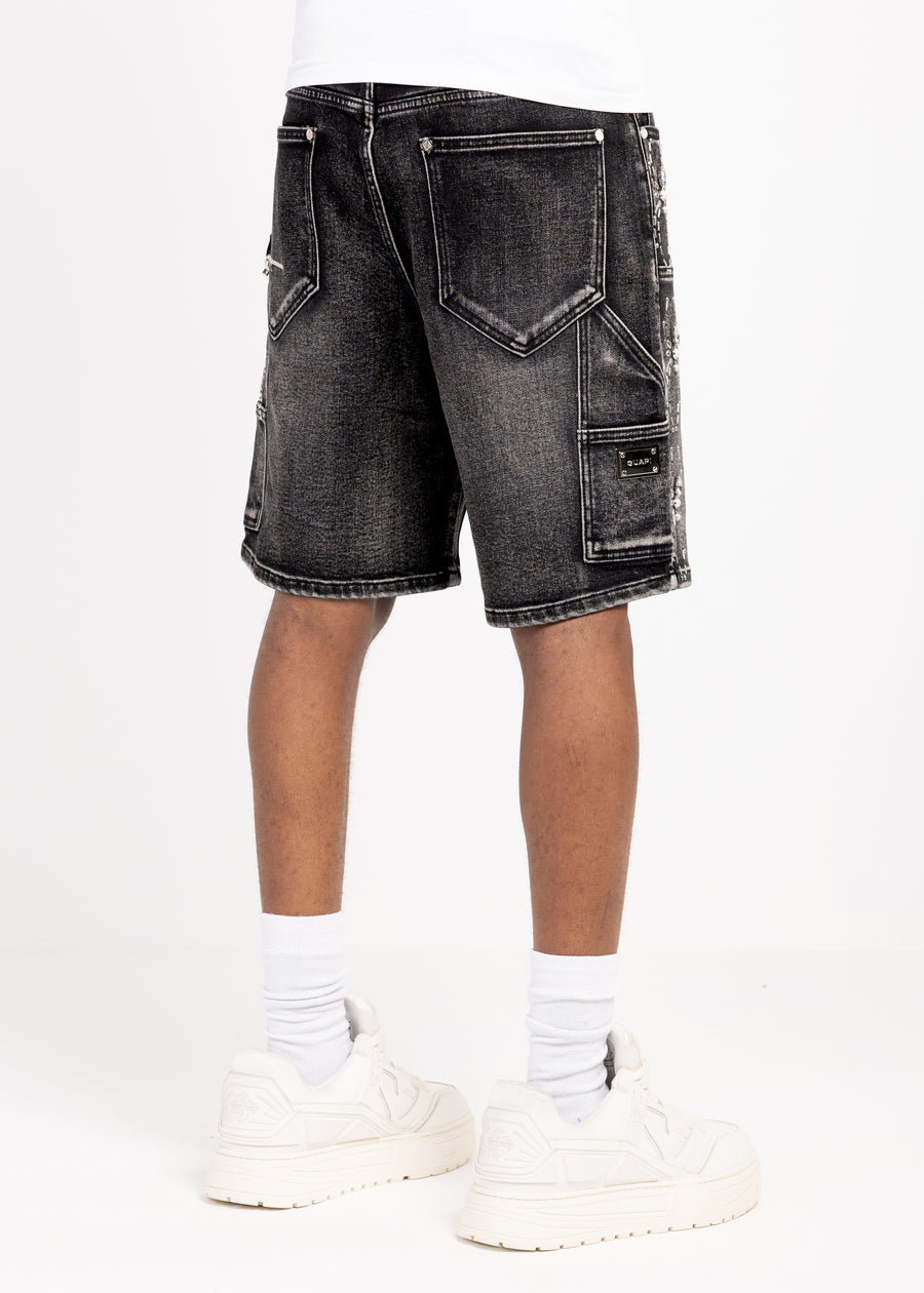 Obsidian Black Spider Denim Shorts