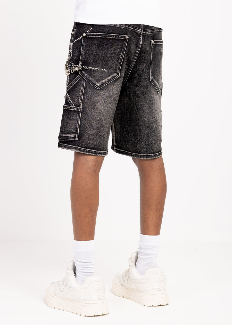 Obsidian Black Spider Denim Shorts