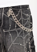 Obsidian Black Spider Denim Shorts