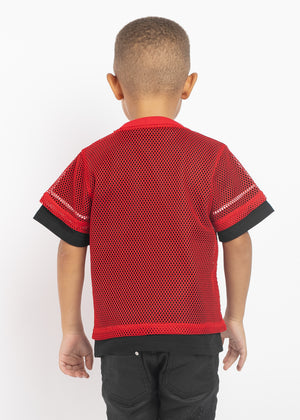 ブラッドレッドメッシュキッズフットボールTシャツ