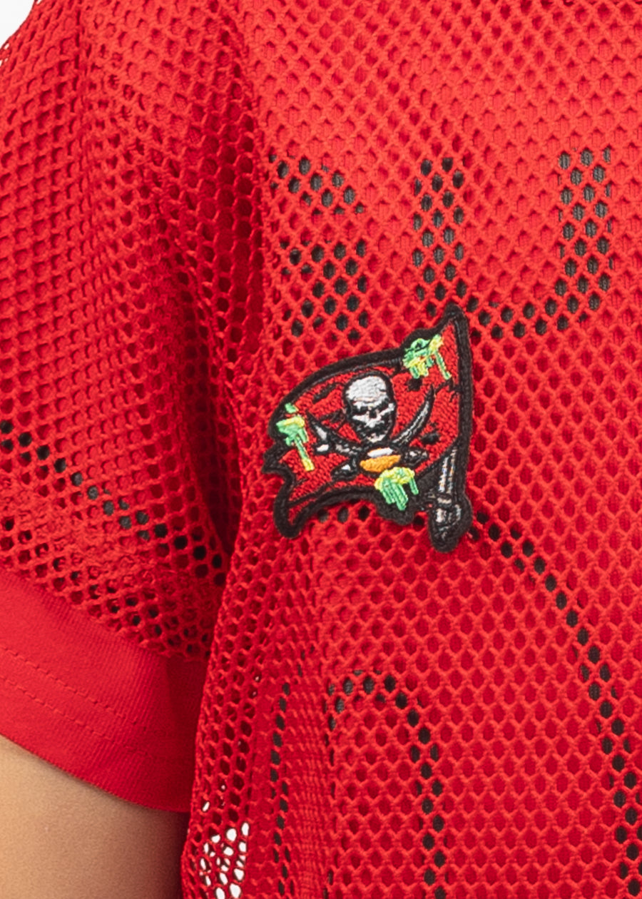 クリムゾンレッドメッシュキッズフットボールTシャツ