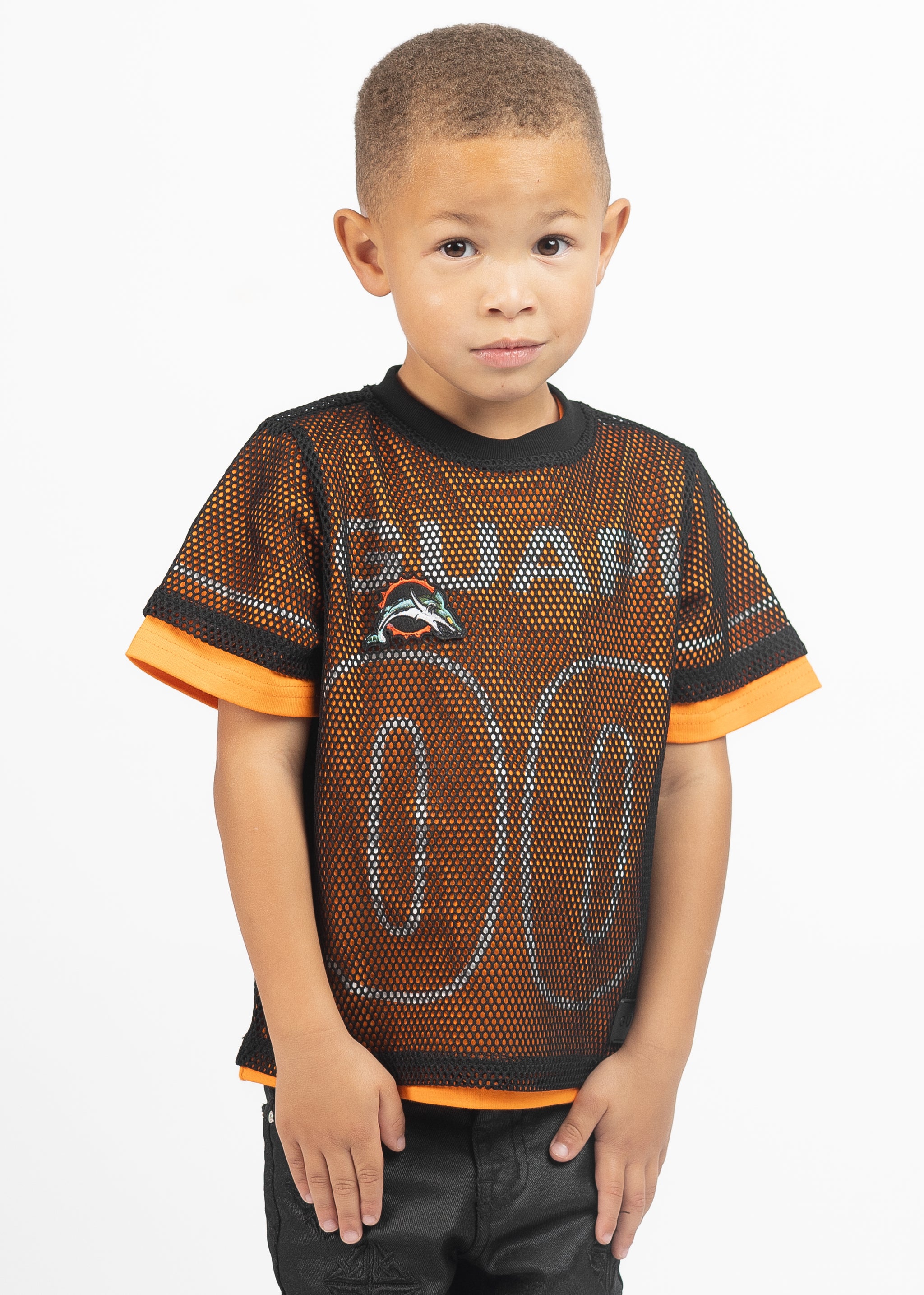 タイガーオレンジメッシュキッズフットボールTシャツ
