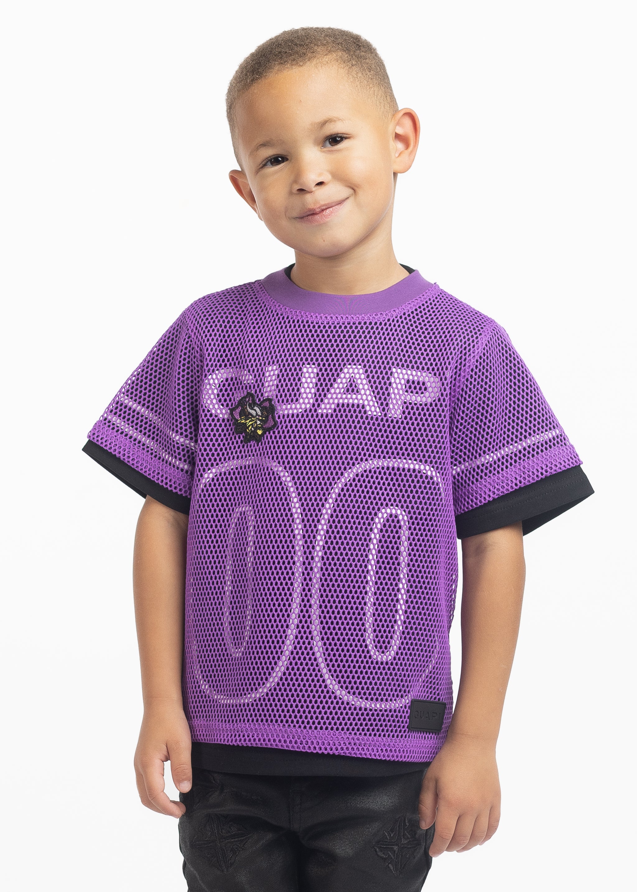 <tc>エレクトリックパープルメッシュキッズフットボールT シャツ</tc>