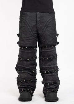 パンツ GUAPI OBSIDIAN WAXED CONVERTIBLE DENIM Obsidian Black Waxed Zipper Denim - Guapi Clothing