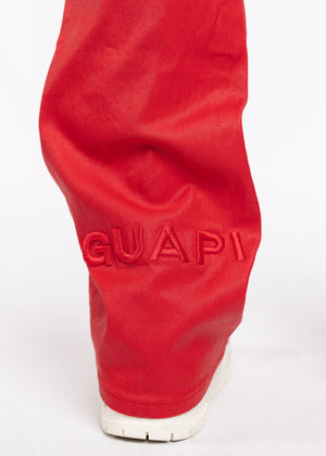 Crimson Red Waxed Flared Denim