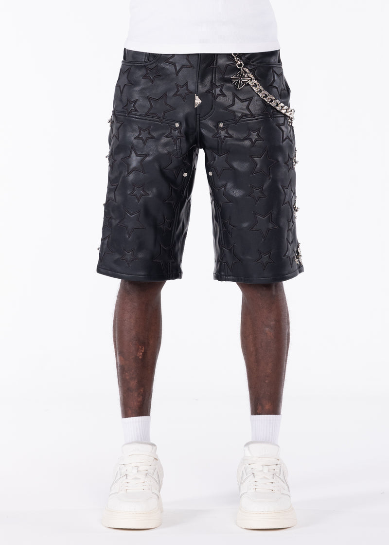 Obsidian Black Stars Leather Shorts