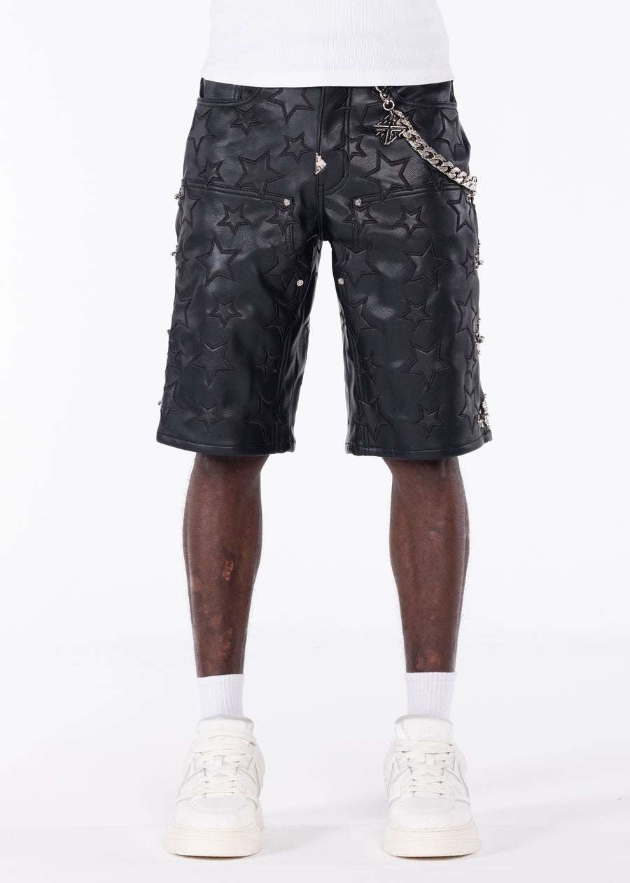 Obsidian Black Stars Leather Shorts
