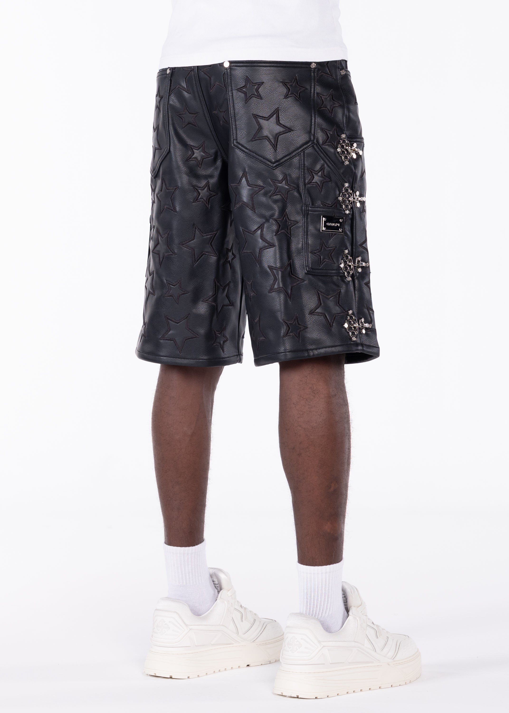 GUAPI オブシディアン・ブラックスターズ レザーパンツ 28inch Obsidian Black Stars Leather Shorts – GUAPI CLOTHING FZ-LLC