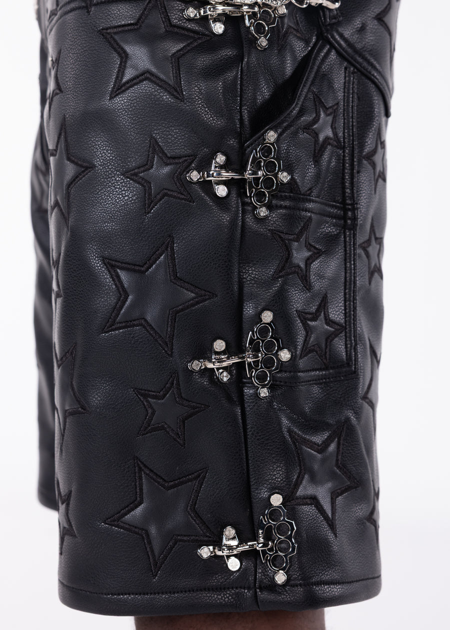 Obsidian Black Stars Leather Shorts