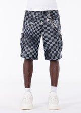 Obsidian Black Checkerboard Leather Shorts