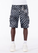 Obsidian Black Checkerboard Leather Shorts