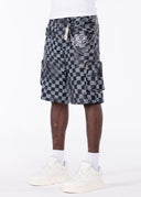 Obsidian Black Checkerboard Leather Shorts
