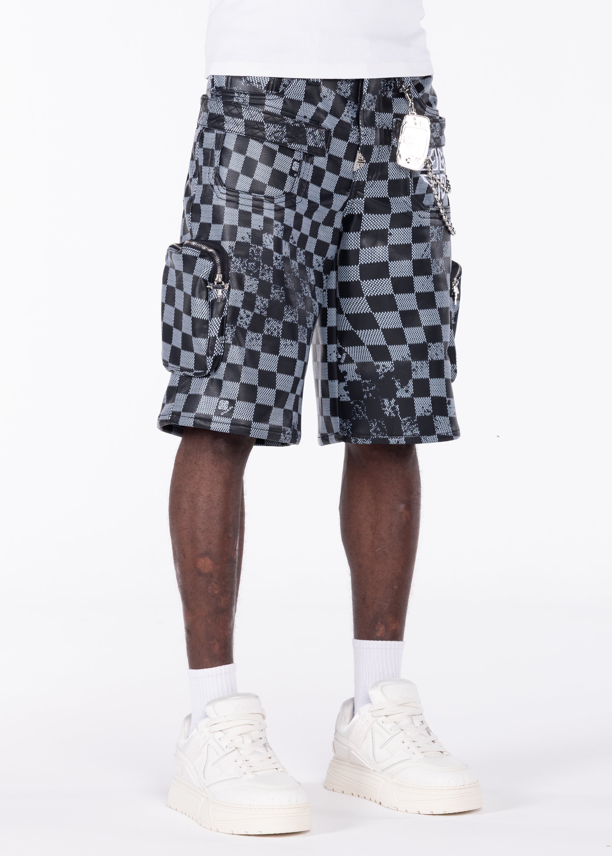 Obsidian Black Checkerboard Leather Shorts – GUAPI CLOTHING FZ-LLC