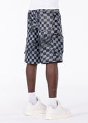 Obsidian Black Checkerboard Leather Shorts