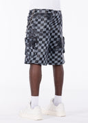 Obsidian Black Checkerboard Leather Shorts