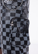 Obsidian Black Checkerboard Leather Shorts