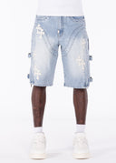 Aqua Blue Cross Buckle Shorts