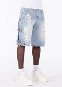 Aqua Blue Cross Buckle Shorts