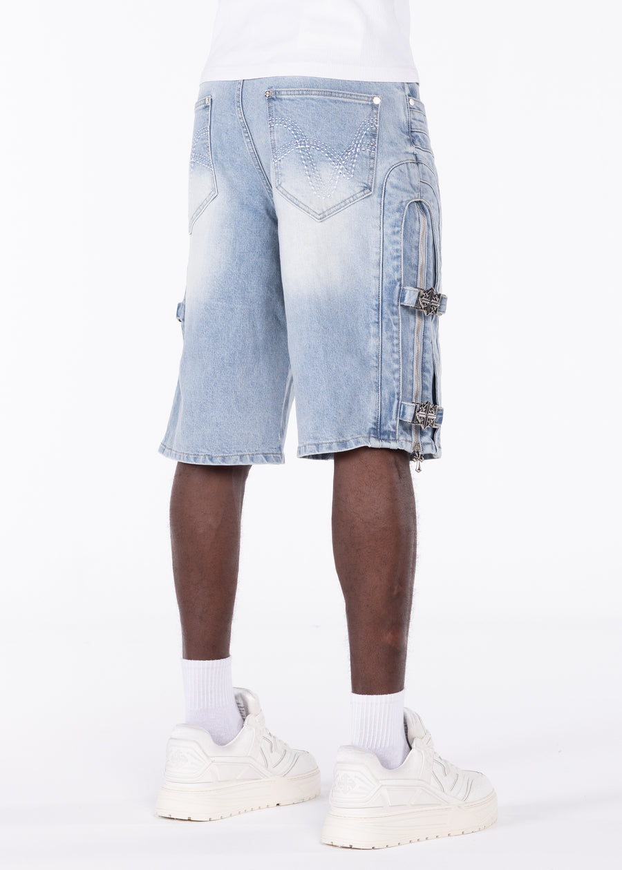 Aqua Blue Cross Buckle Shorts