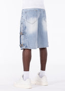 Aqua Blue Cross Buckle Shorts