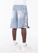 Aqua Blue Cross Buckle Shorts