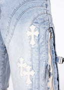 Aqua Blue Cross Buckle Shorts