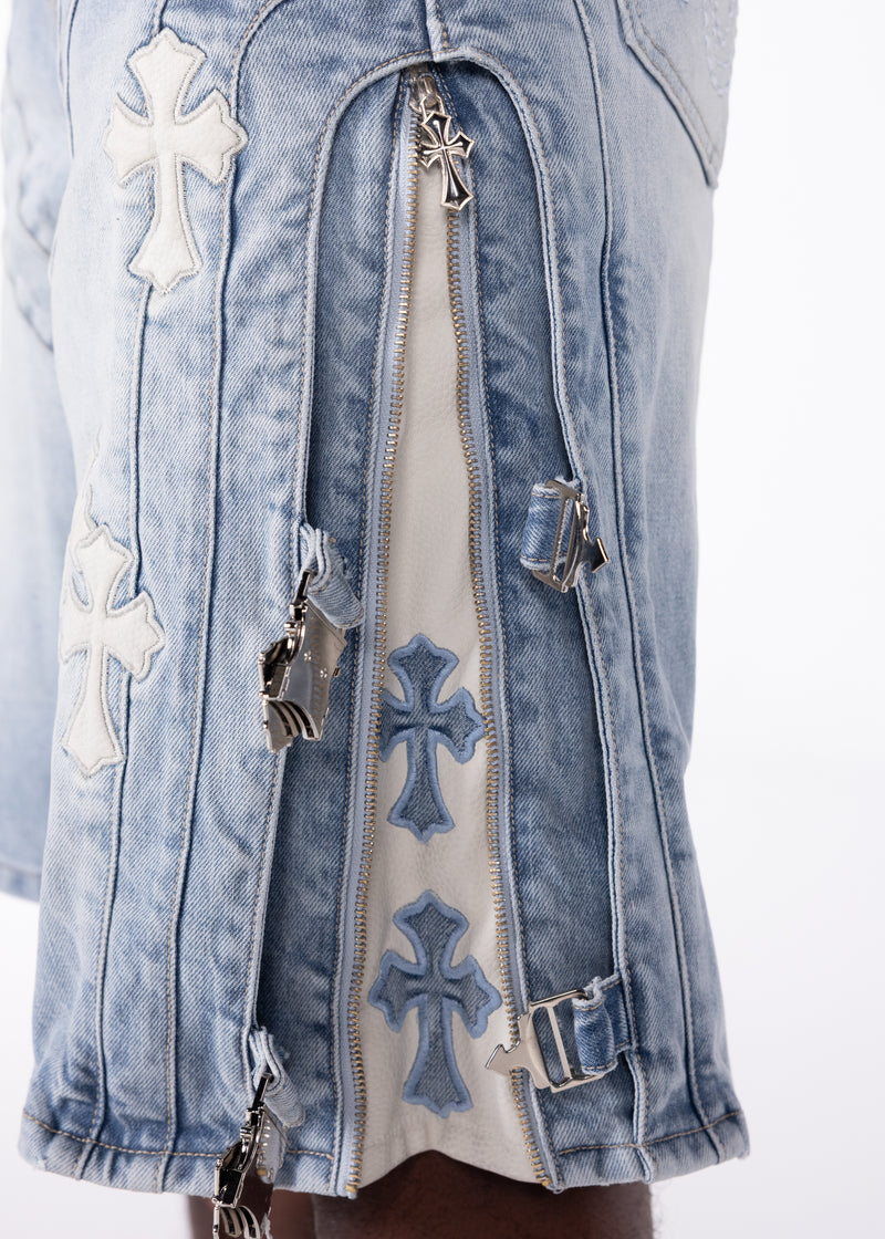 Aqua Blue Cross Buckle Shorts
