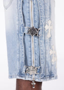 Aqua Blue Cross Buckle Shorts