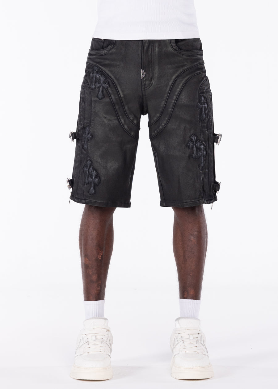 All Black Cross Buckle Shorts