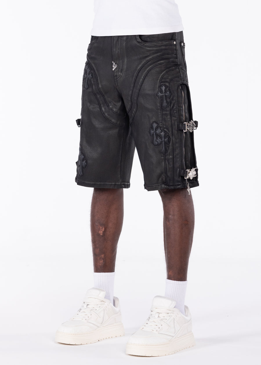 All Black Cross Buckle Shorts
