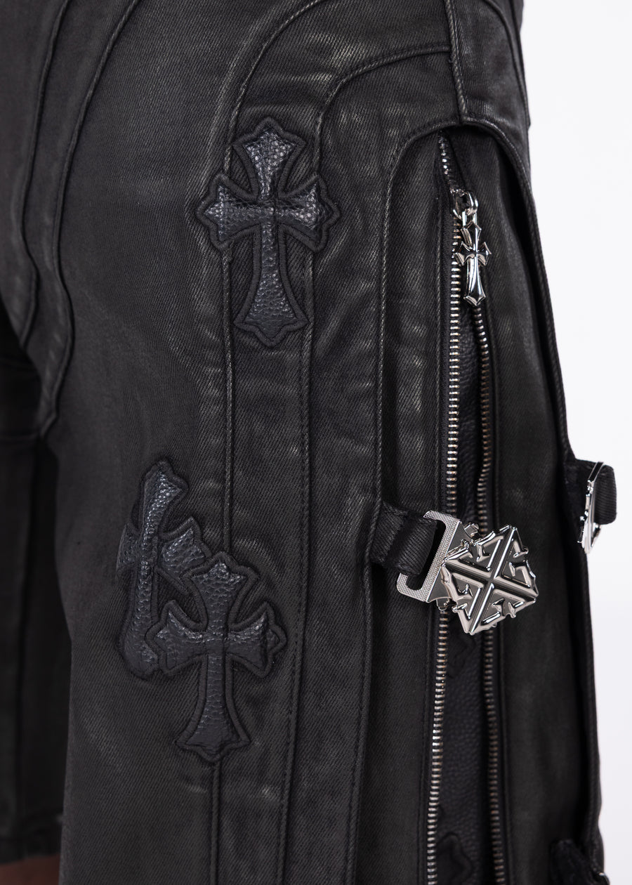 All Black Cross Buckle Shorts