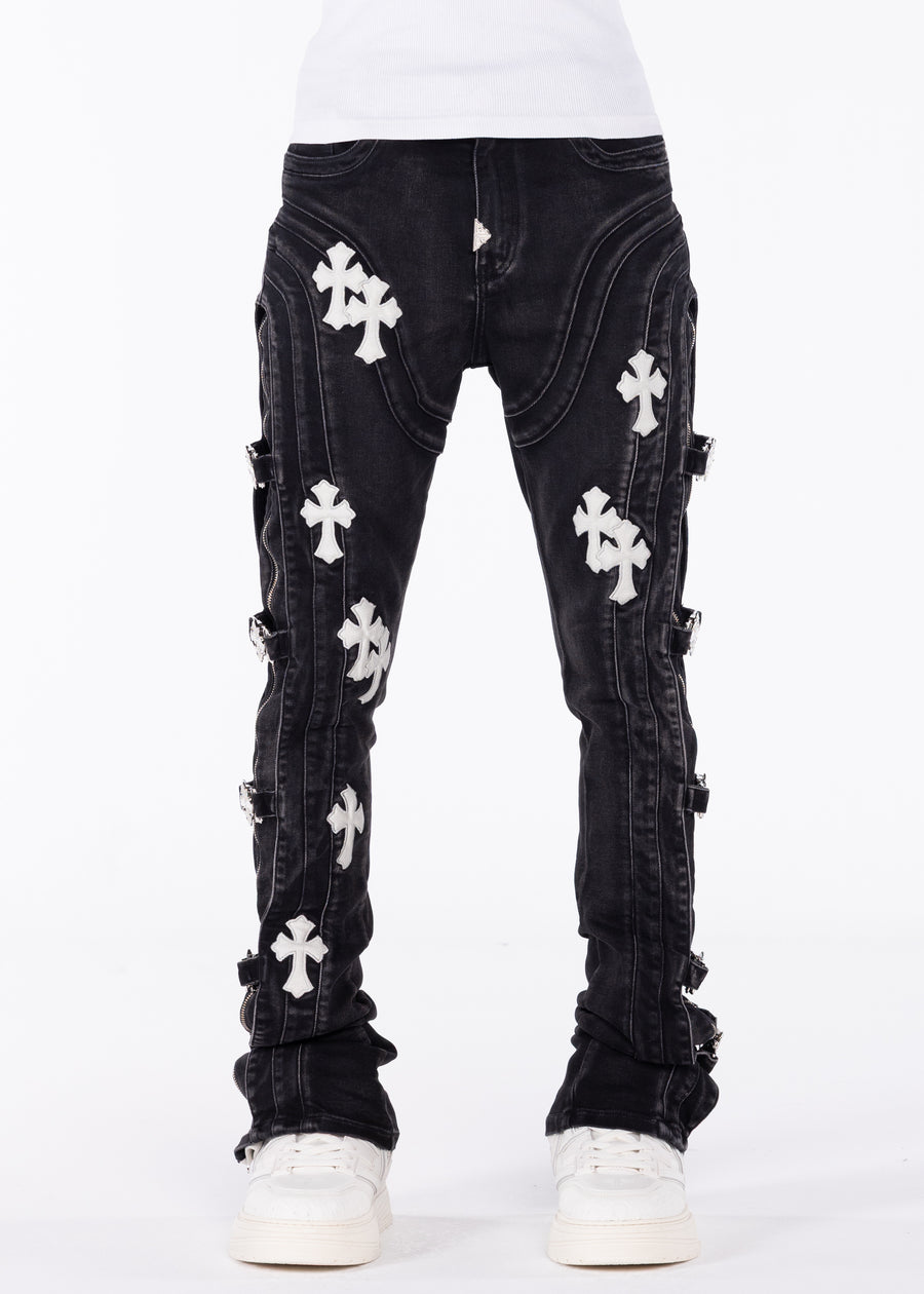 Obsidian Black Cross Buckle Denim