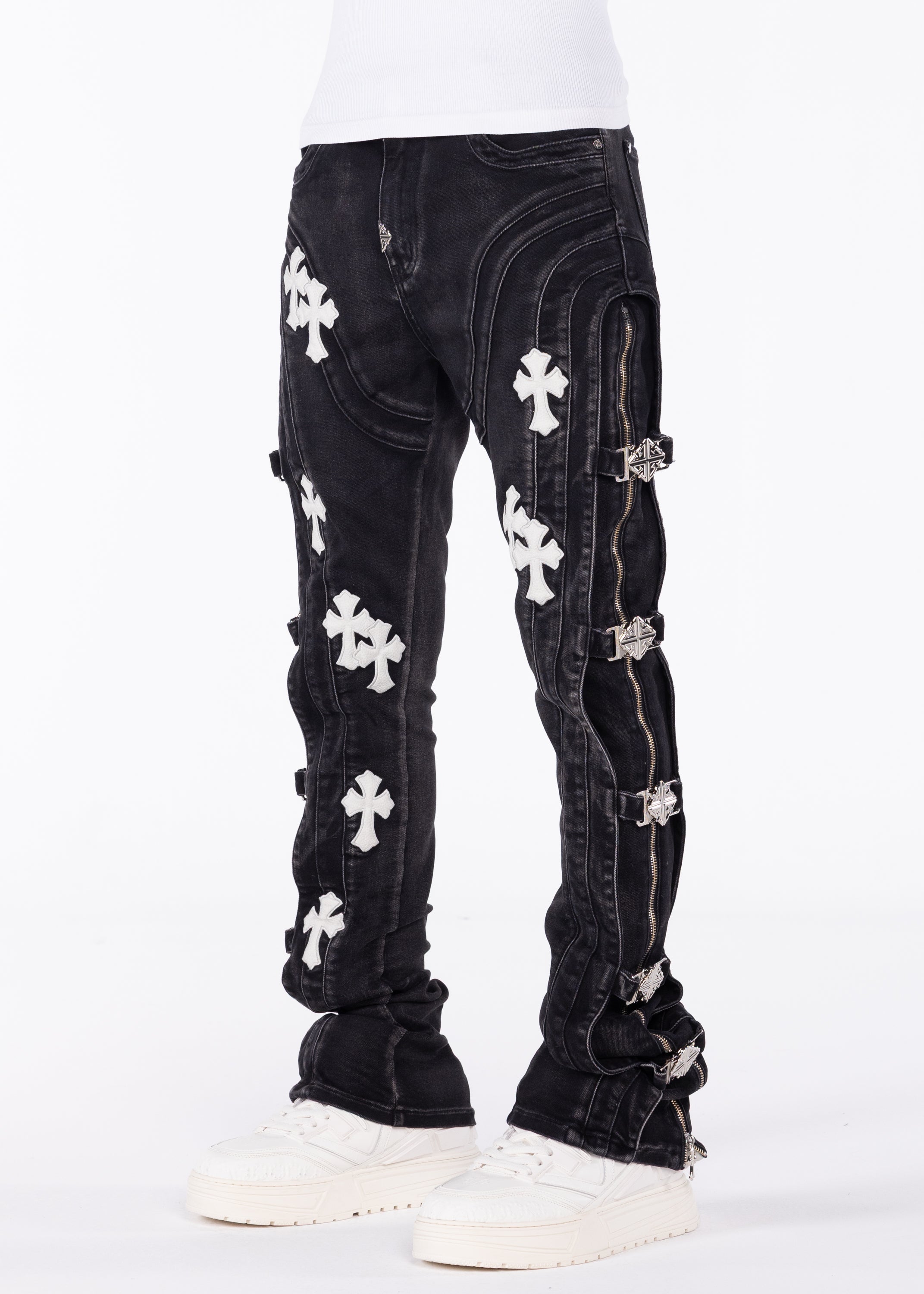 Obsidian Black Cross Buckle Denim – GUAPI CLOTHING FZ-LLC