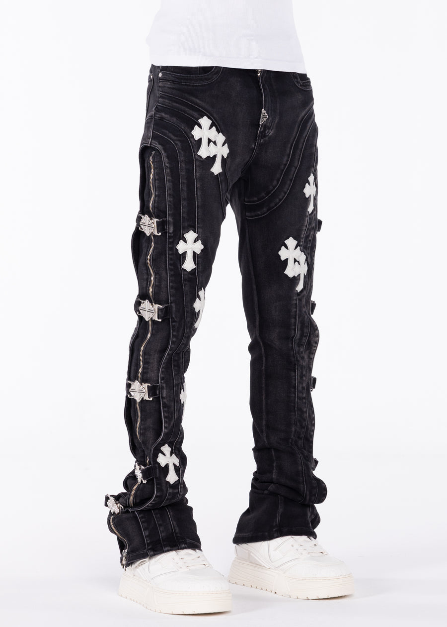 Obsidian Black Cross Buckle Denim