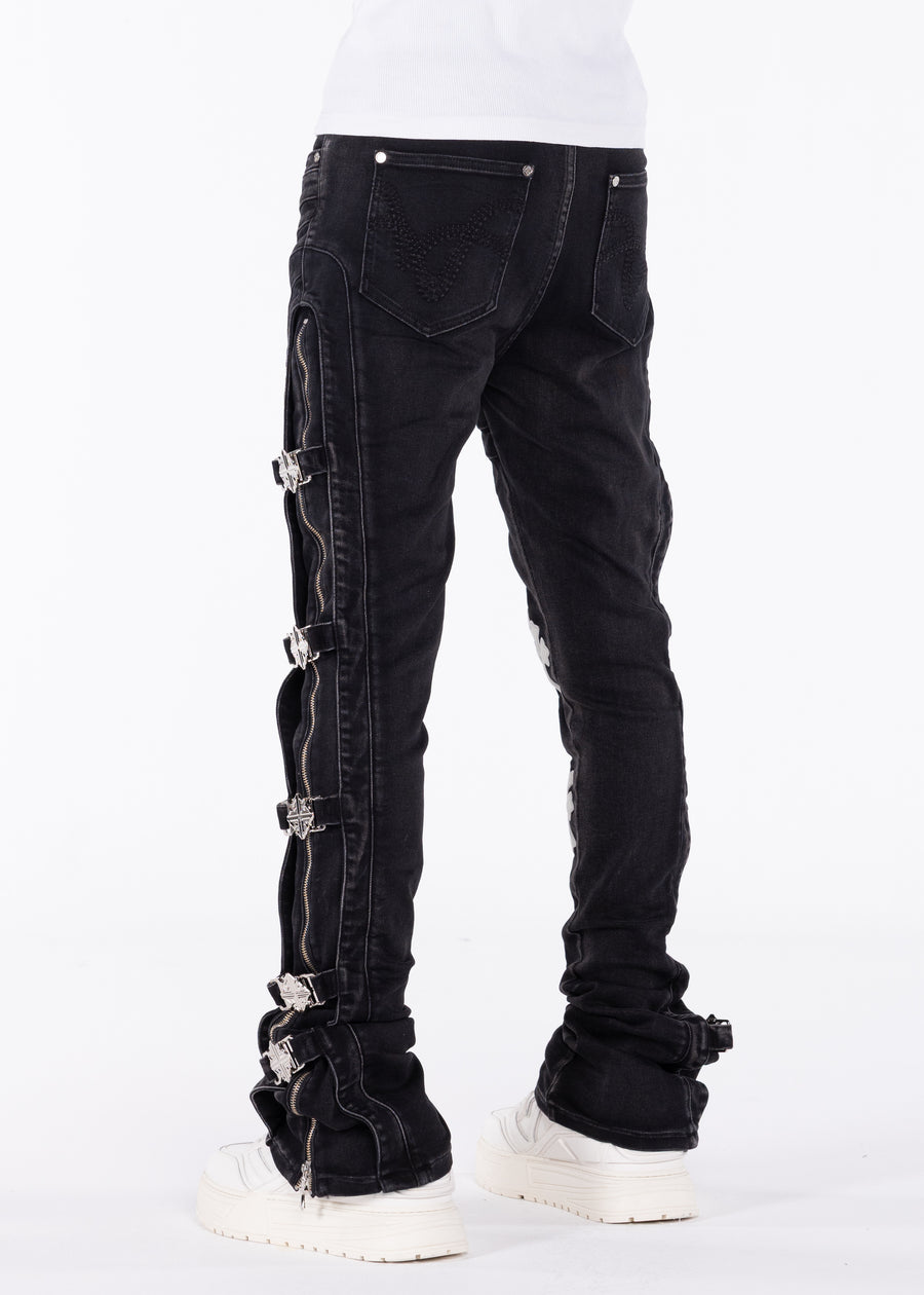 Obsidian Black Cross Buckle Denim