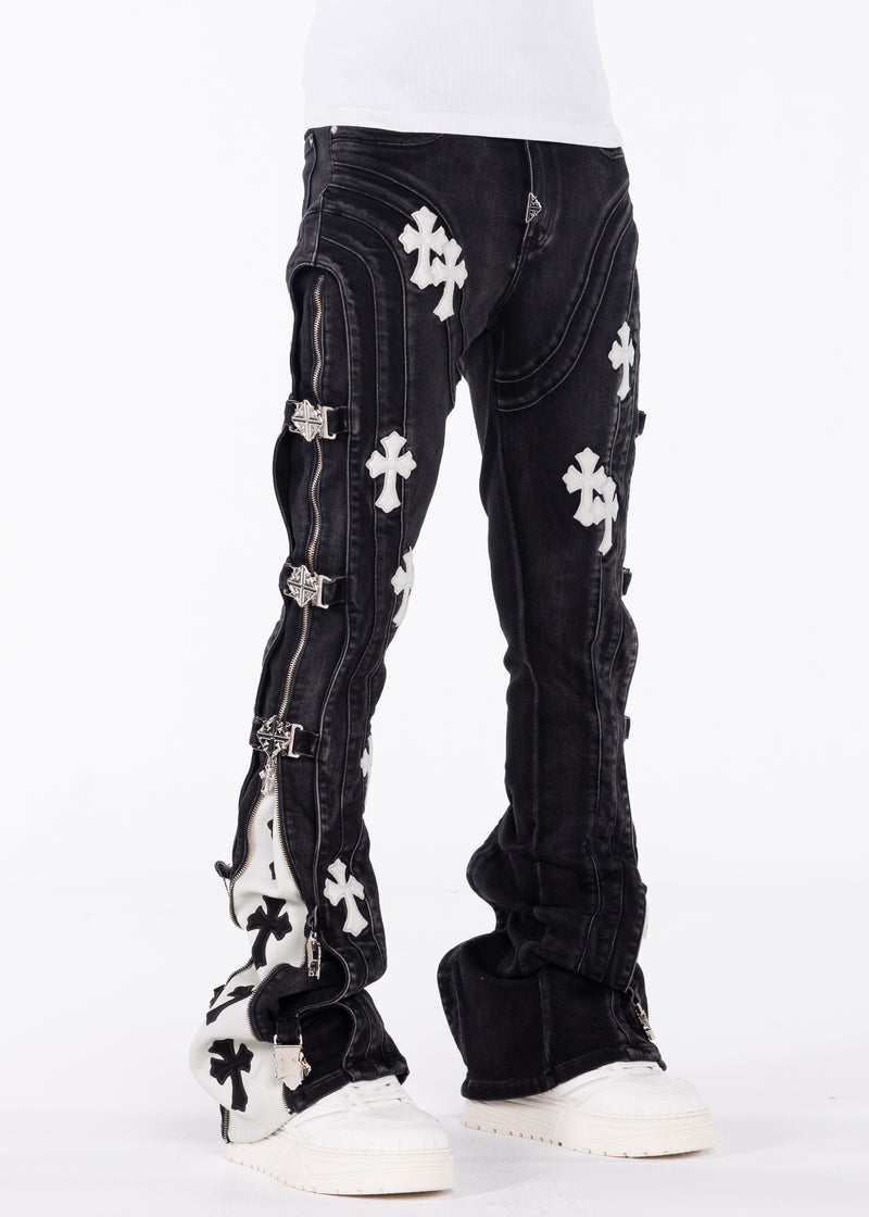 Obsidian Black Cross Buckle Denim