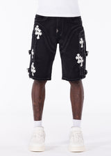 Obsidian Black Cross Buckle Shorts
