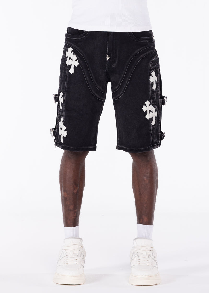 Obsidian Black Cross Buckle Shorts