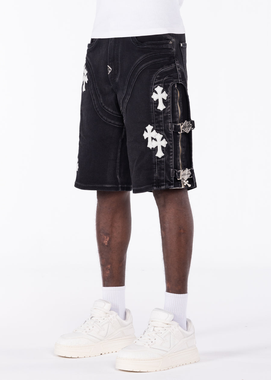 Obsidian Black Cross Buckle Shorts