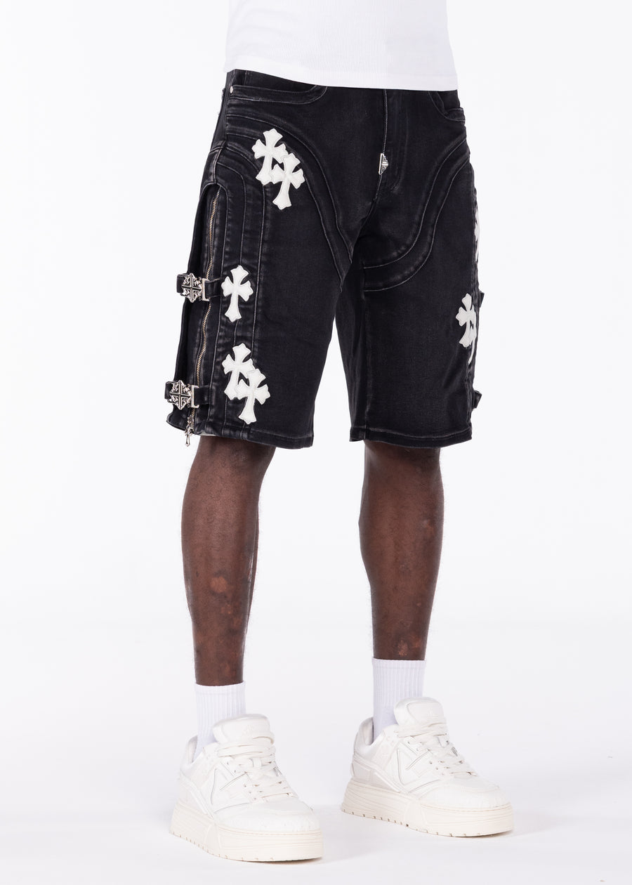 Obsidian Black Cross Buckle Shorts