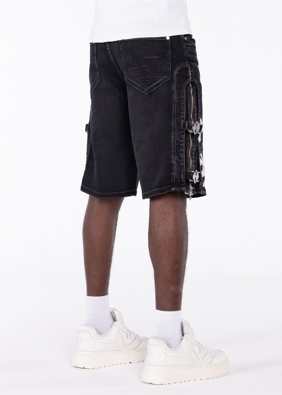 Obsidian Black Cross Buckle Shorts